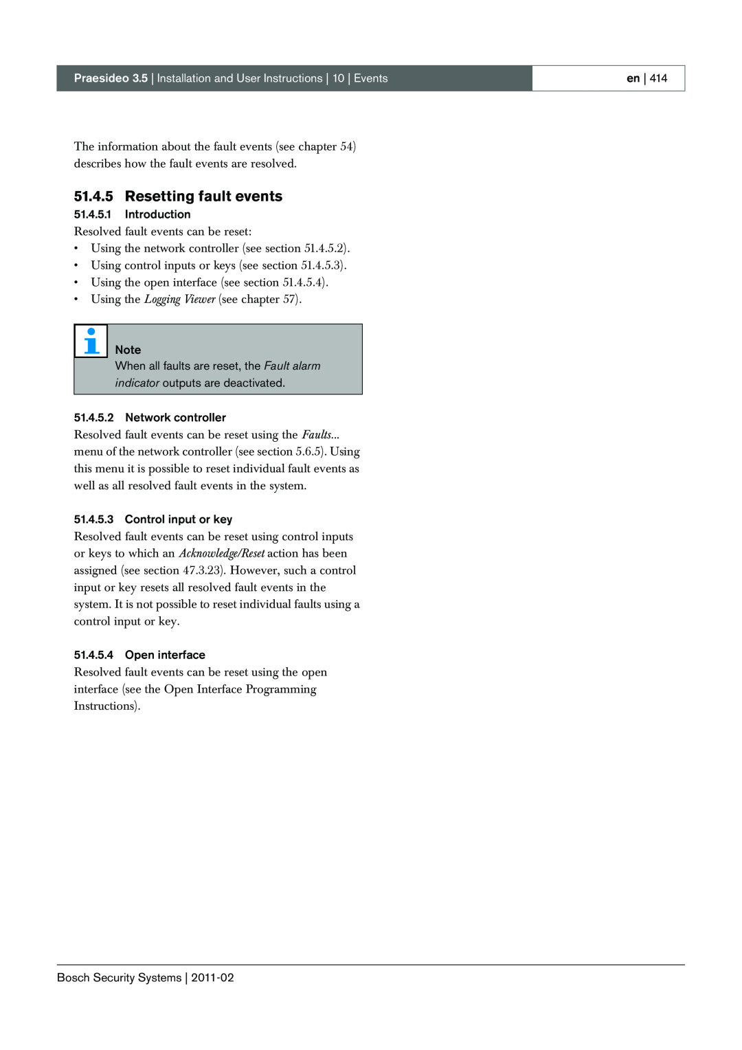 Bosch Appliances 3.5 manual Resetting fault events 
