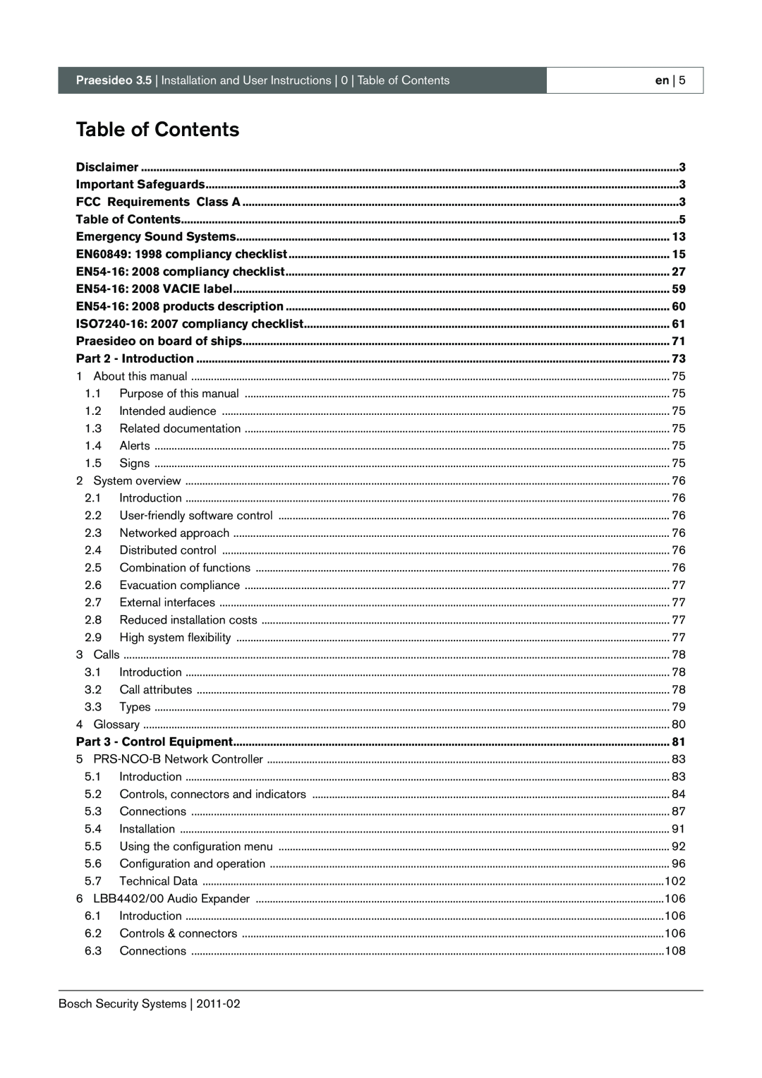 Bosch Appliances 3.5 manual Table of Contents 