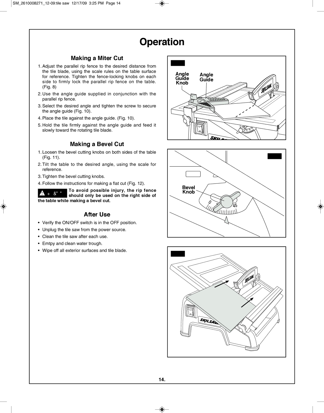 Bosch Appliances 3540 manual Making a miter cut, Making a Bevel cut, After Use, Guide 