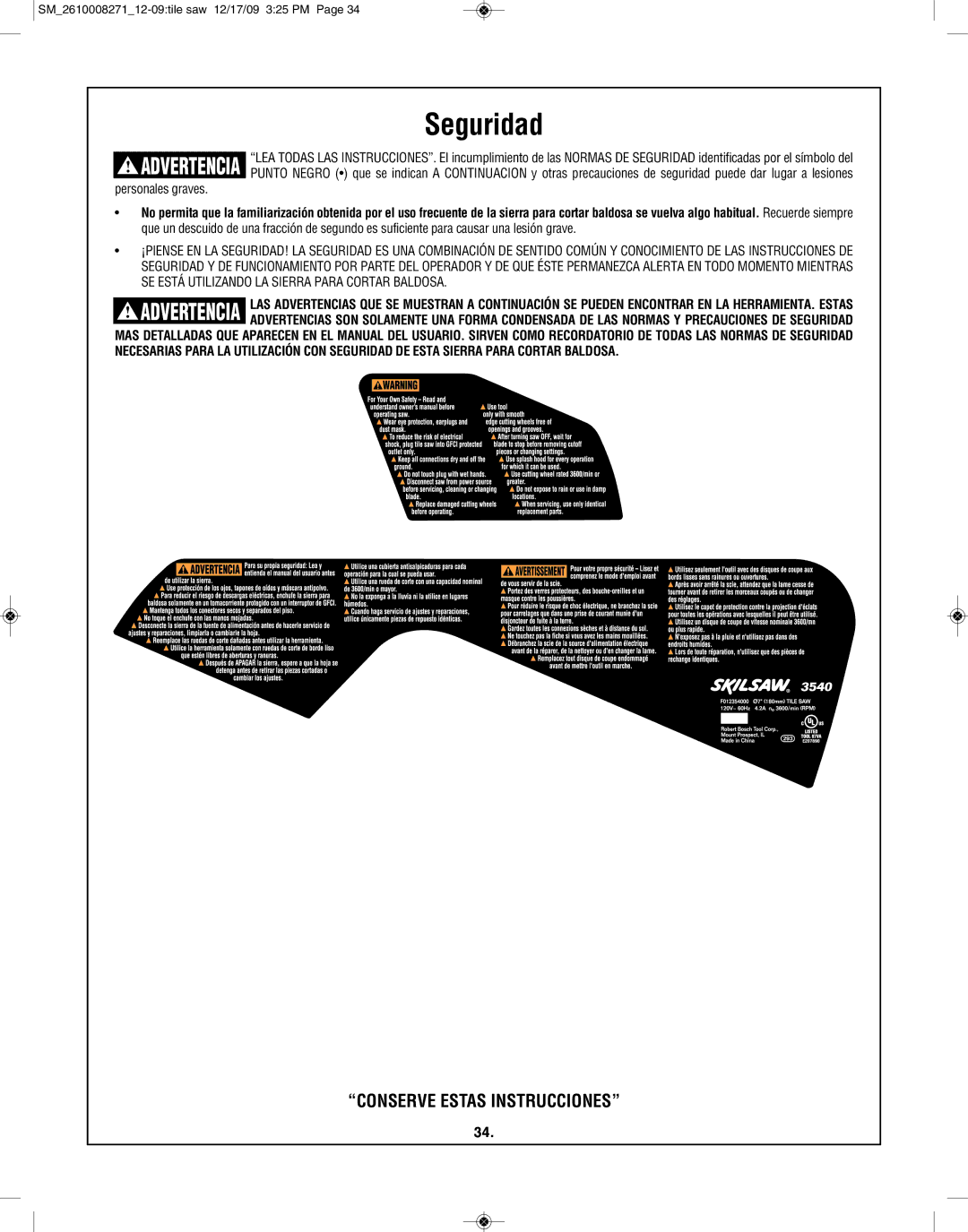 Bosch Appliances 3540 manual Seguridad 