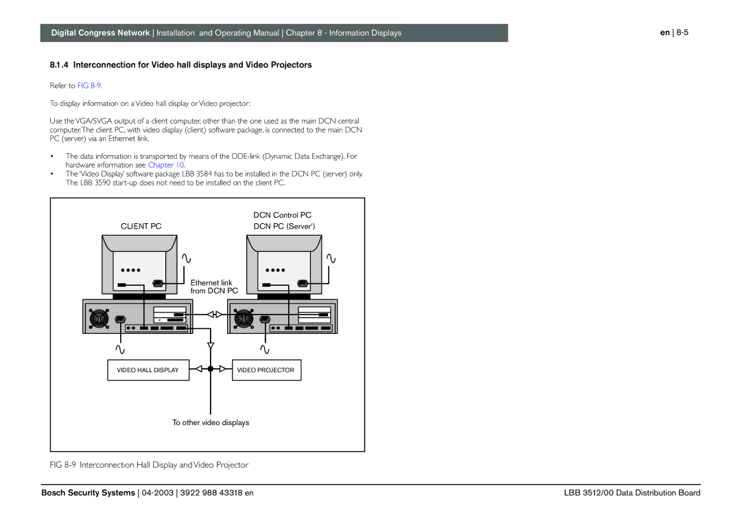 Bosch Appliances 3922 988 43318 manual Client PC, From DCN PC, To other video displays 