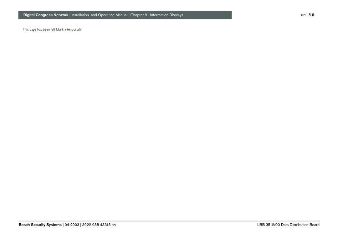 Bosch Appliances 3922 988 43318 manual This page has been left blank intentionally 