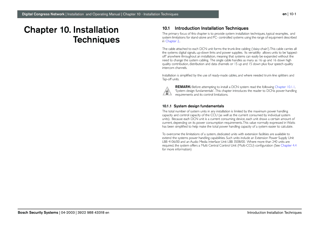 Bosch Appliances 3922 988 43318 manual Introduction Installation Techniques, System design fundamentals 