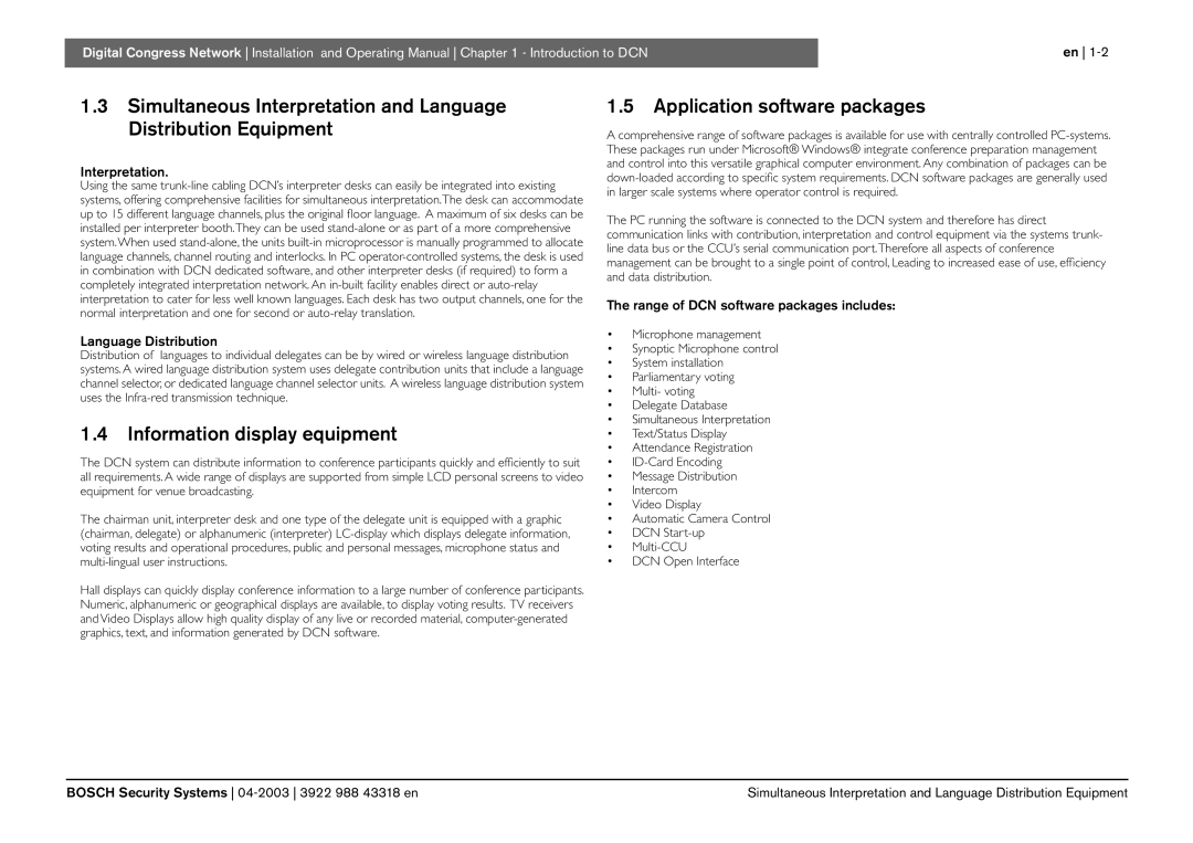 Bosch Appliances 3922 988 43318 manual Information display equipment, Application software packages, Interpretation 