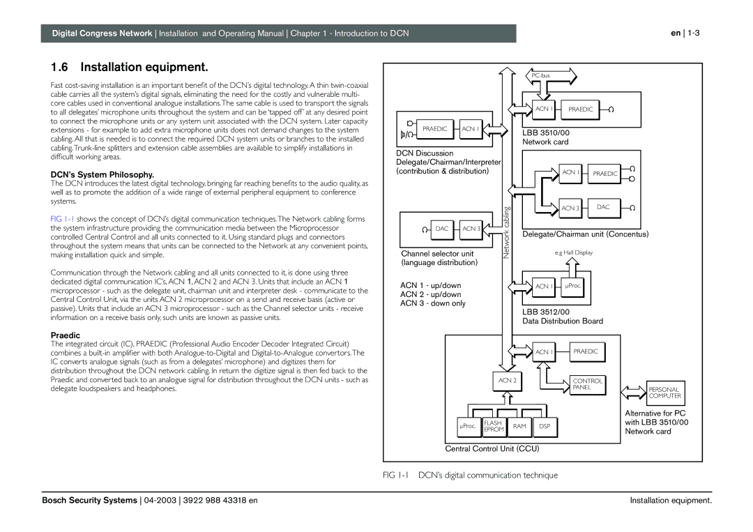 Bosch Appliances 3922 988 43318 manual Installation equipment, DCN’s System Philosophy, Praedic 