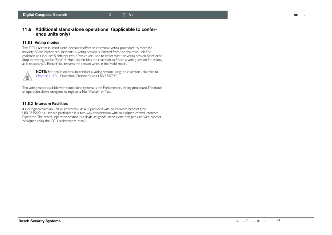 Bosch Appliances 3922 988 43318 manual Voting modes, Intercom Facilities 