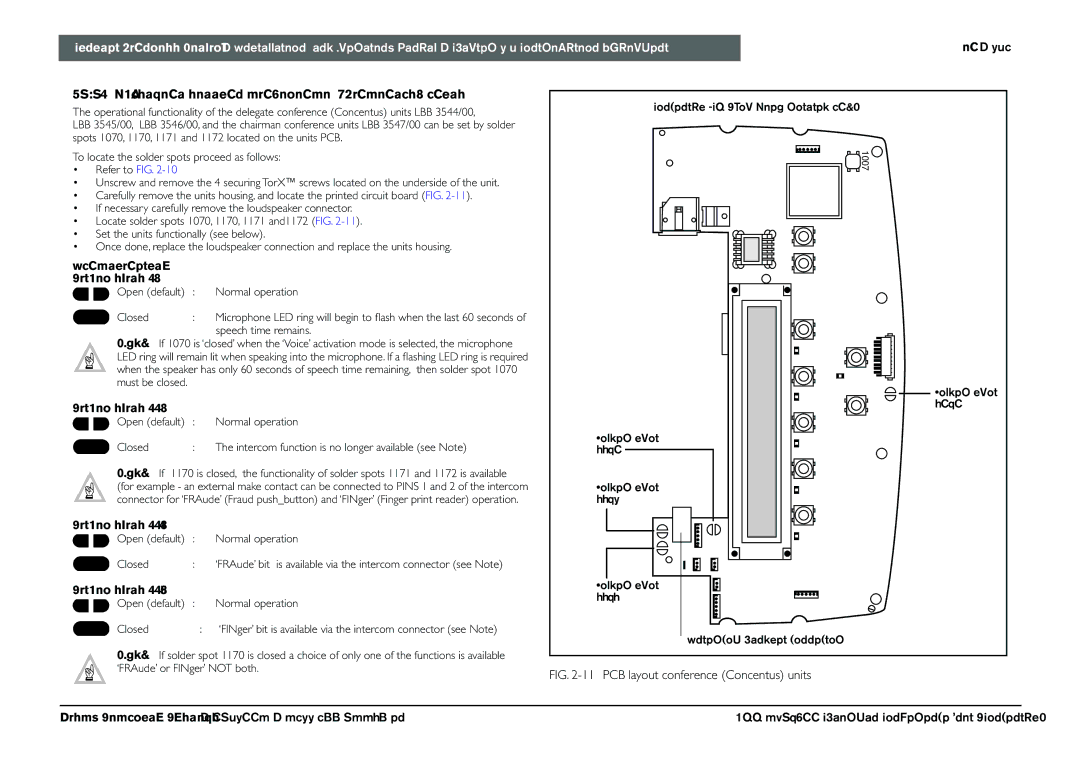 Bosch Appliances 3922 988 43318 manual Adjustment setting conference Concentus units, Functionality Solder spots 