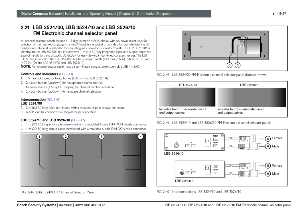 Bosch Appliances 3922 988 43318 manual Interconnection FIG LBB 3524/00, LBB 3524/10 and LBB 3526/10 FIG 