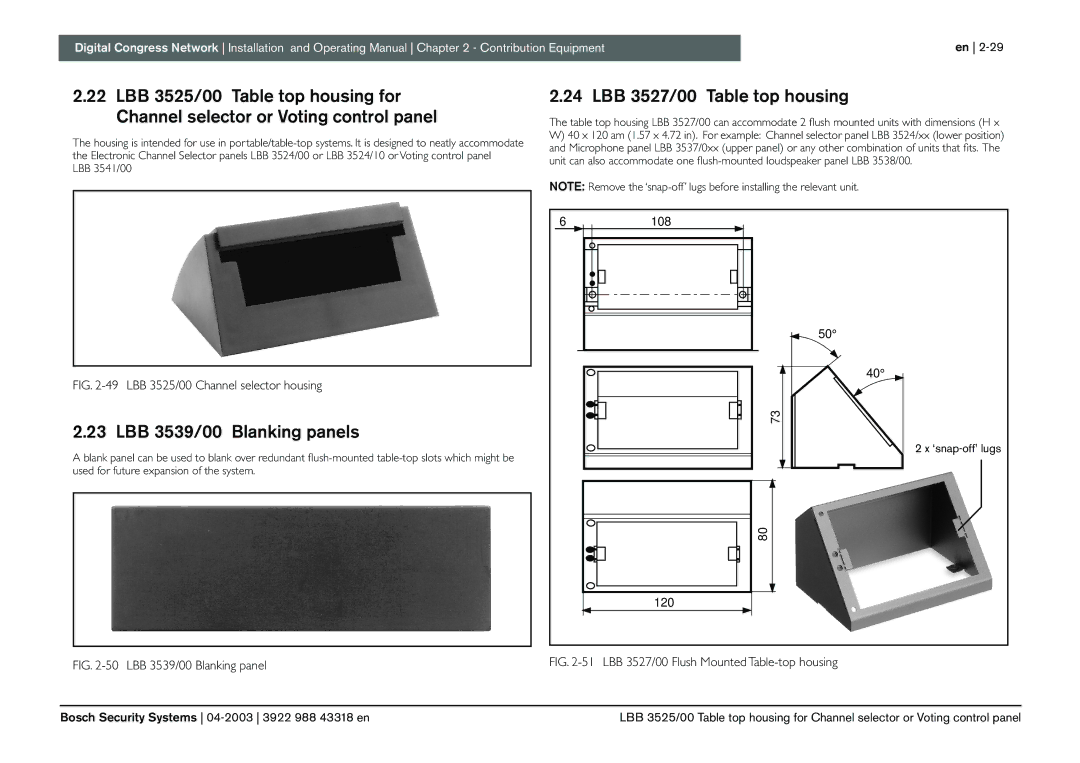 Bosch Appliances 3922 988 43318 manual LBB 3539/00 Blanking panels, LBB 3527/00 Table top housing, ‘snap-off’ lugs 