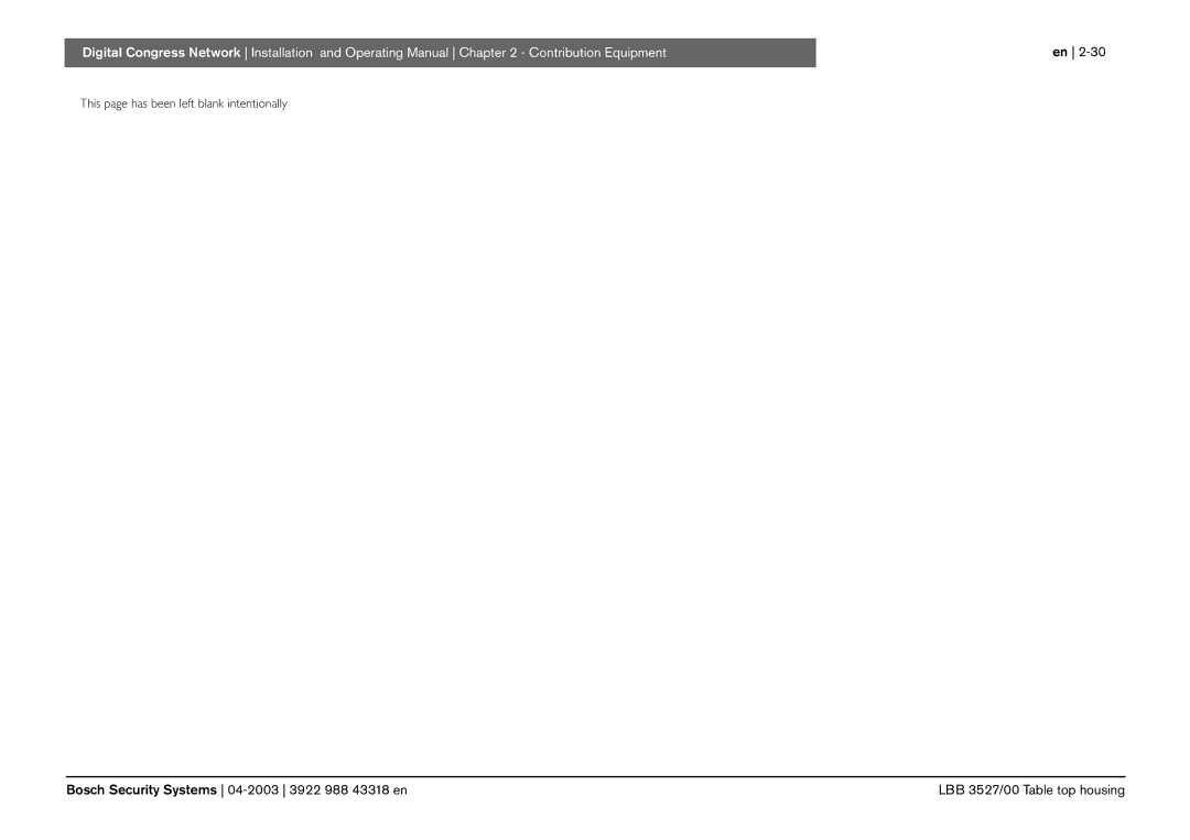 Bosch Appliances 3922 988 43318 manual This page has been left blank intentionally, LBB 3527/00 Table top housing 