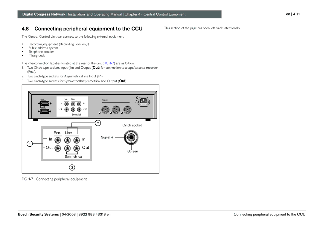 Bosch Appliances 3922 988 43318 manual Connecting peripheral equipment to the CCU, Signal +, Symmetrical 