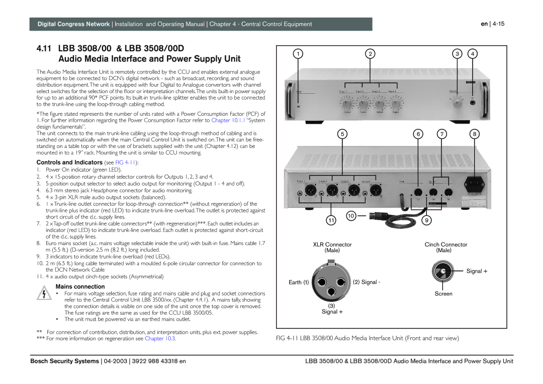 Bosch Appliances 3922 988 43318 manual Cinch Connector, 5 ft. D-version 2.5 m 8.2 ft. long included 