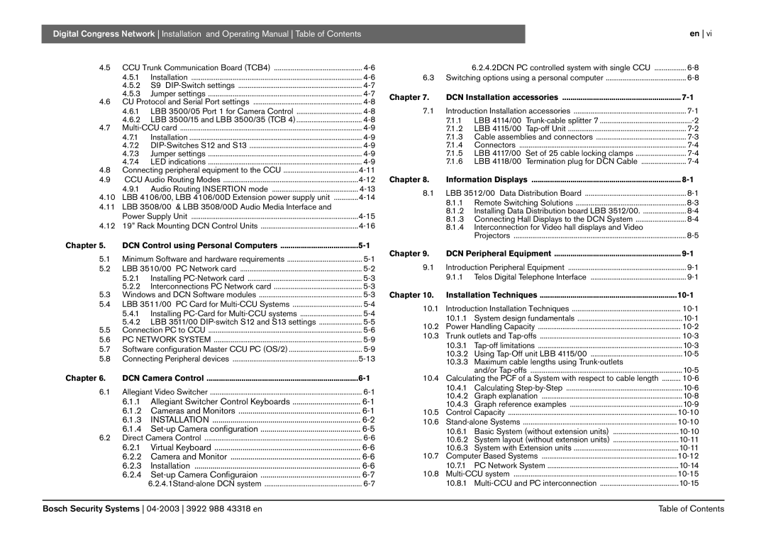 Bosch Appliances 3922 988 43318 manual Chapter DCN Control using Personal Computers, Chapter DCN Camera Control 