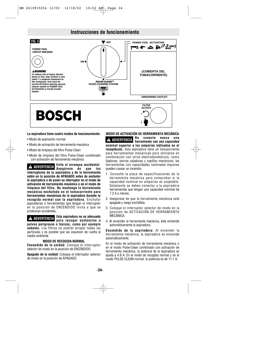 Bosch Appliances 3931 manual Instrucciones de funcionamiento, Modo DE Recogida Normal 