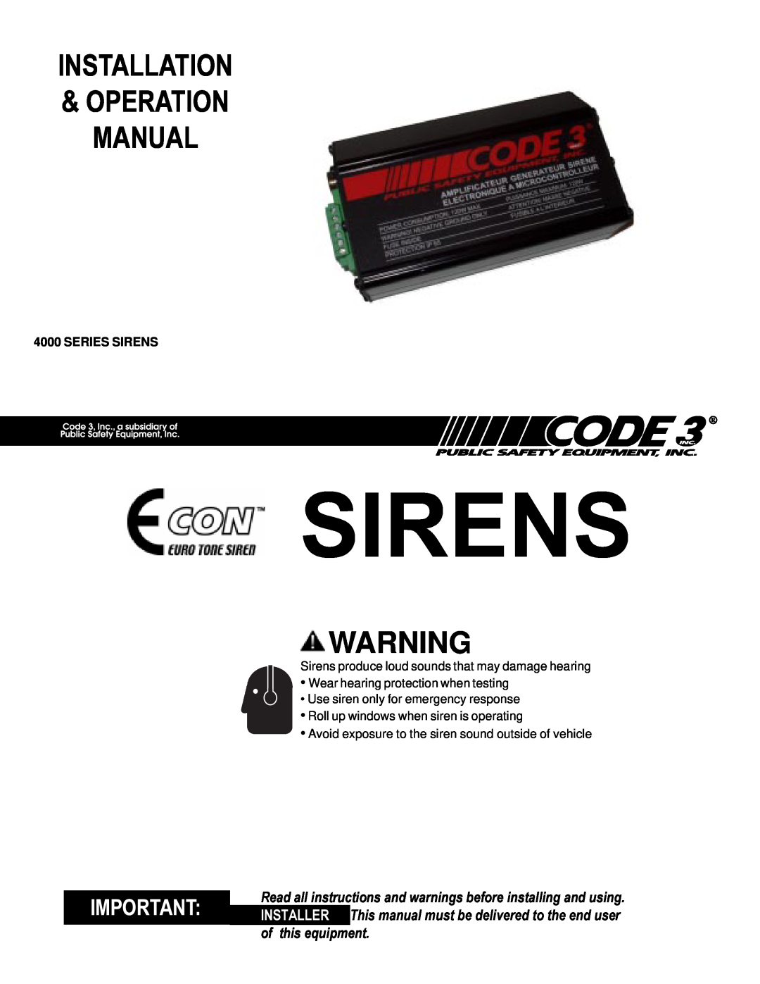 Bosch Appliances 4000 operation manual Series Sirens, Installation 