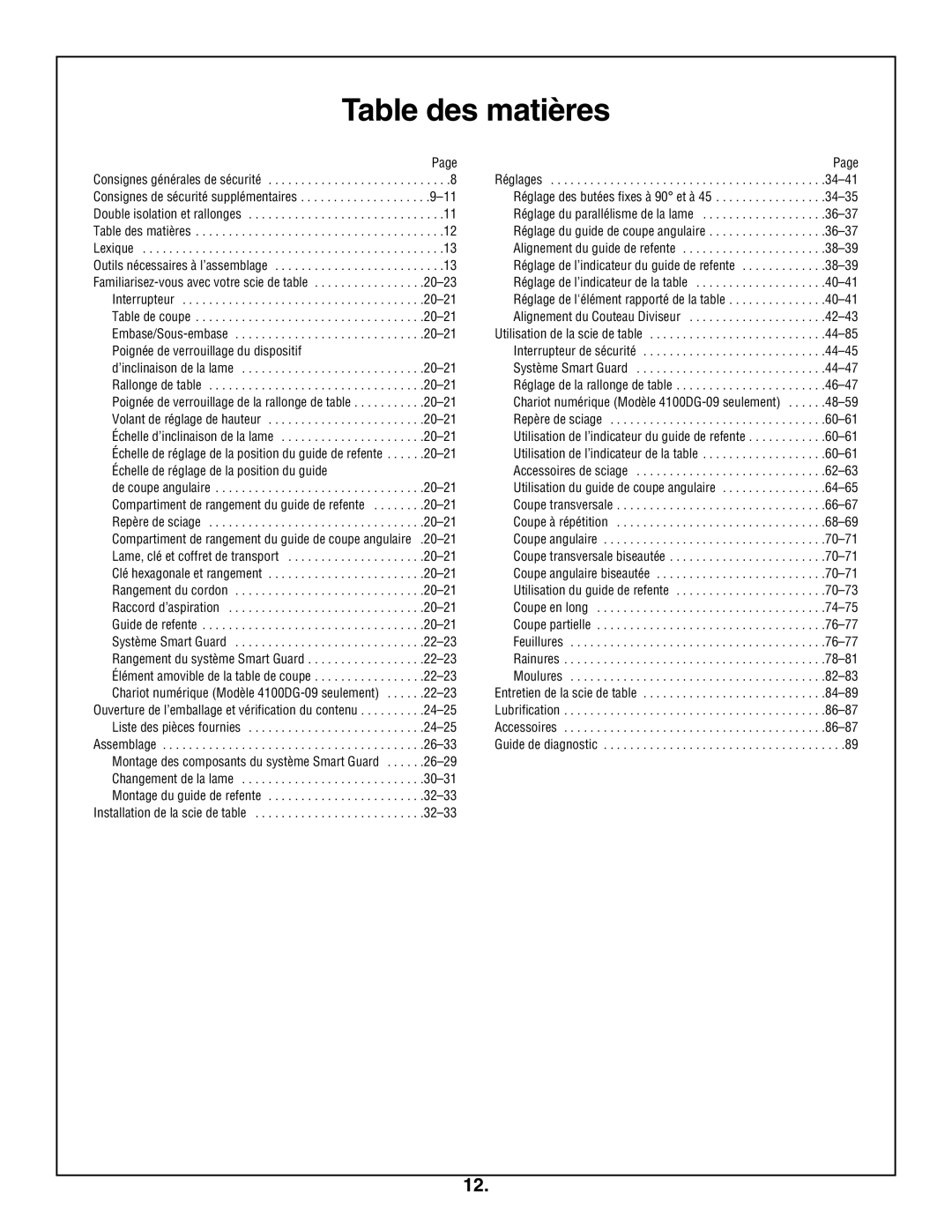 Bosch Appliances 4100DG, 4100-09 manual Table des matières 