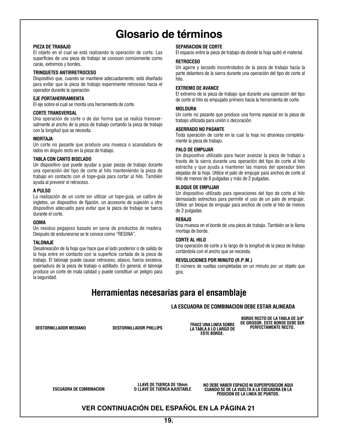 Bosch Appliances 4100-09, 4100DG manual Glosario de términos, Herramientas necesarias para el ensamblaje 