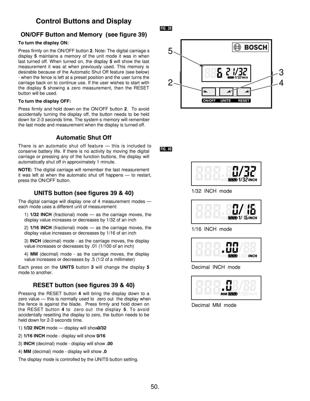 Bosch Appliances 4100DG, 4100-09 Control Buttons and Display, ON/OFF Button and Memory see figure, Automatic Shut Off 