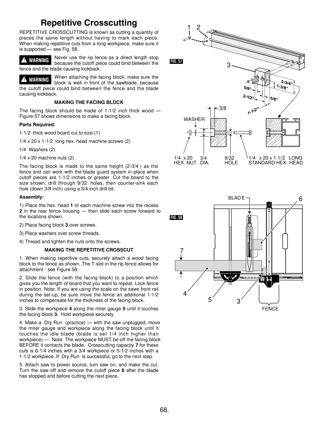 Bosch Appliances 4100DG, 4100-09 manual Repetitive Crosscutting, Making the Facing Block, Parts Required, Assembly 