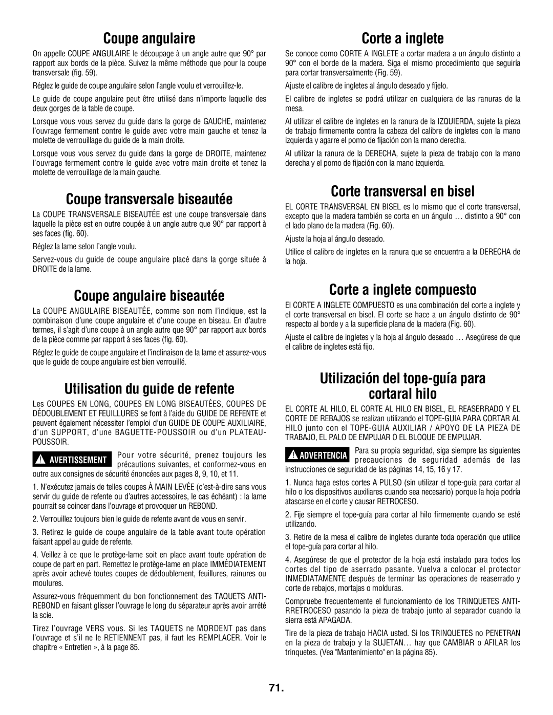 Bosch Appliances 4100DG Coupe transversale biseautée, Coupe angulaire biseautée, Utilisation du guide de refente 