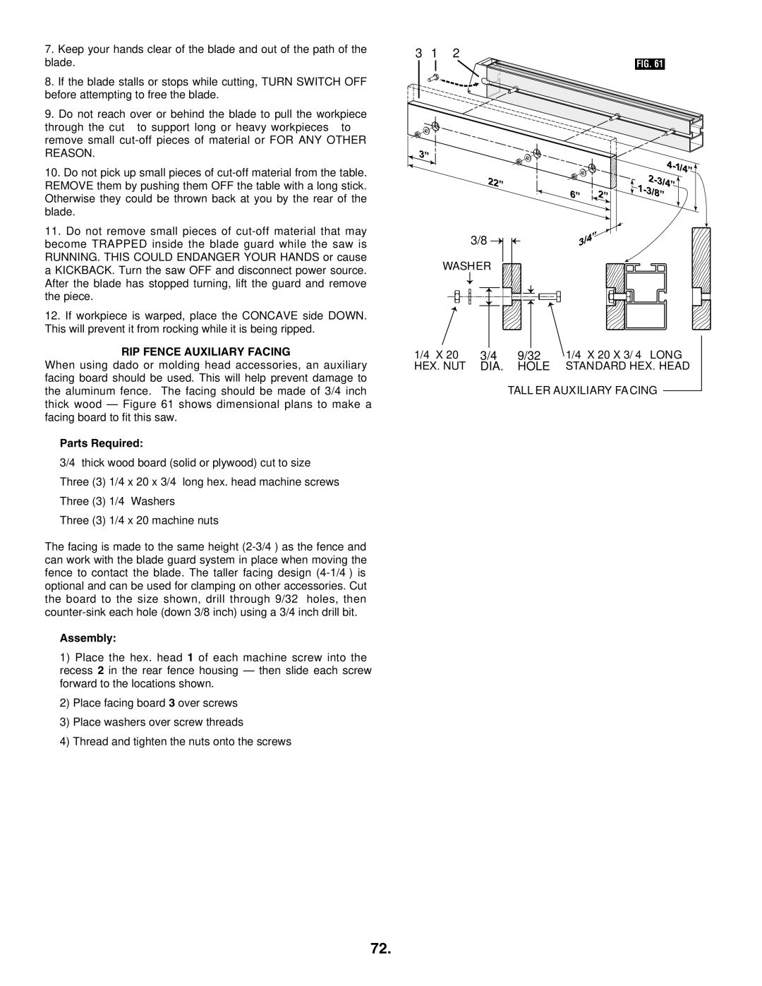 Bosch Appliances 4100DG, 4100-09 manual DIA Hole, RIP Fence Auxiliary Facing 