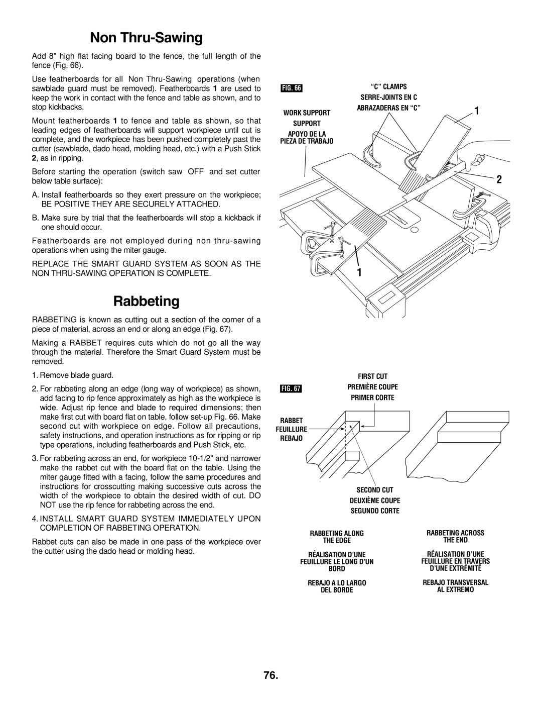 Bosch Appliances 4100-09, 4100DG manual Non Thru-Sawing, Rabbeting, Be Positive They are Securely Attached 