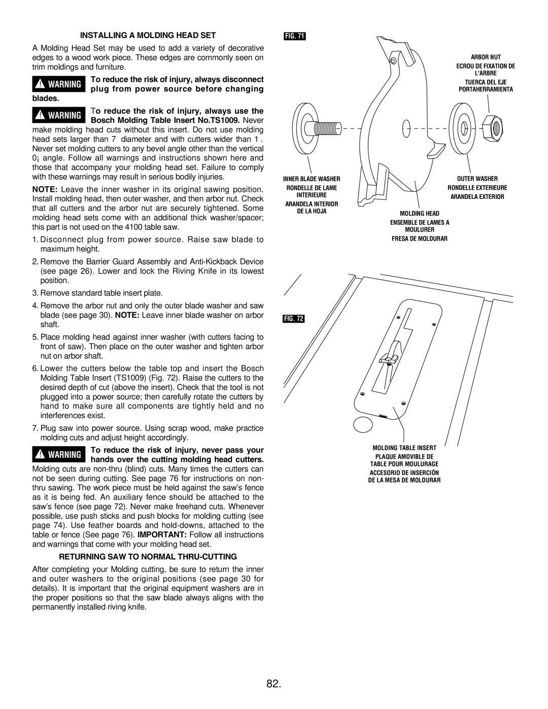 Bosch Appliances 4100-09, 4100DG manual Installing a Molding Head SET, Plug from power source before changing 