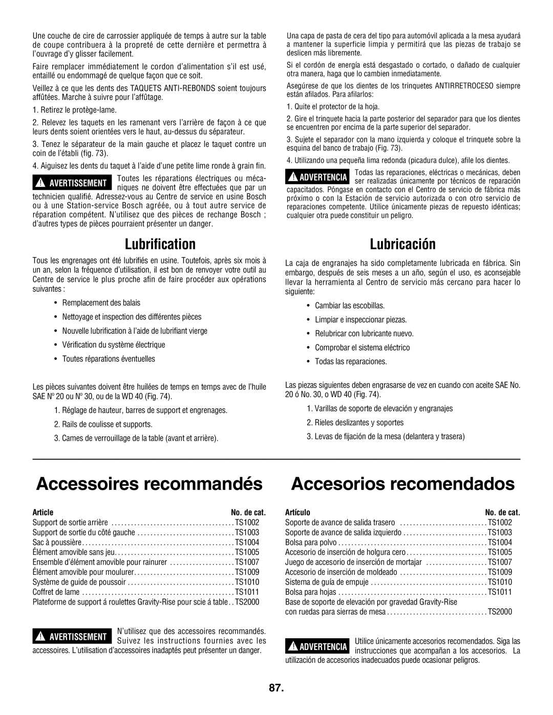 Bosch Appliances 4100DG Accessoires recommandés Accesorios recomendados, Lubrification, Lubricación, Article, Artículo 