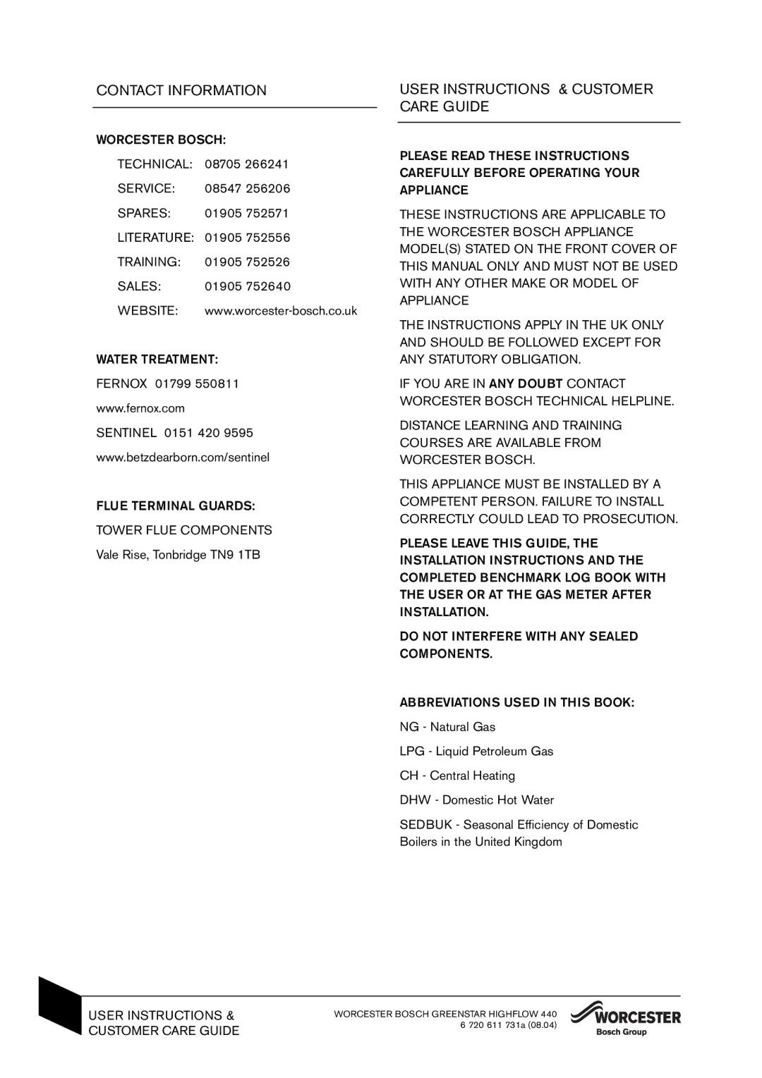 Bosch Appliances 440 manual Contact Information 