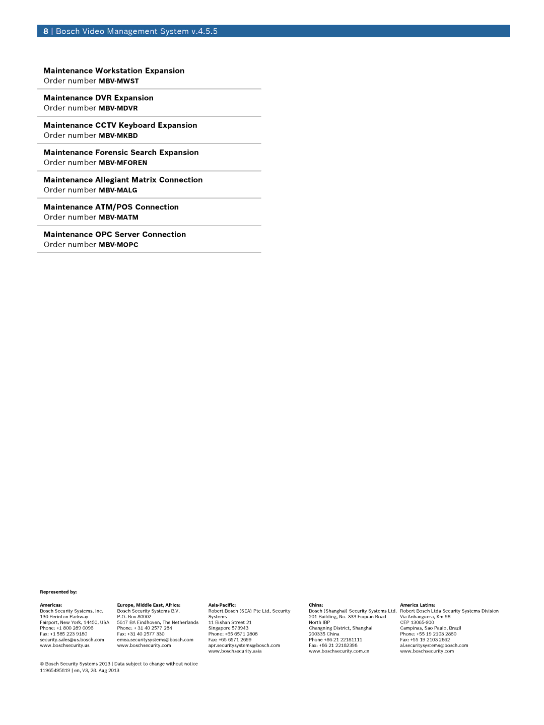 Bosch Appliances 4.5.5 Maintenance Workstation Expansion, Maintenance DVR Expansion, Maintenance Cctv Keyboard Expansion 