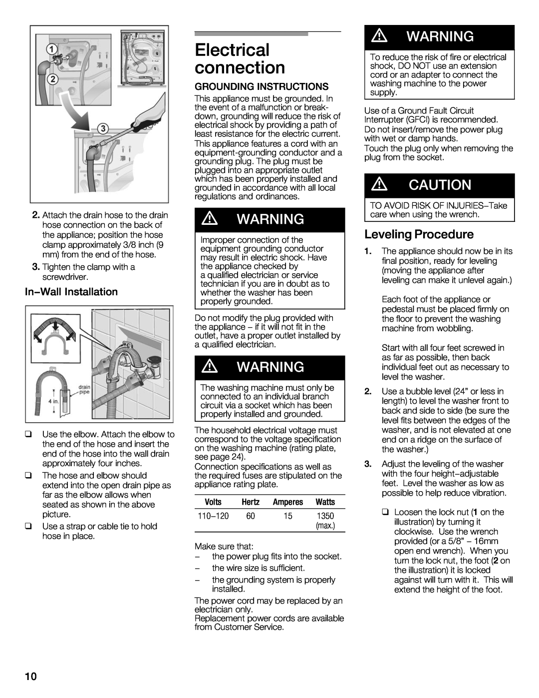 Bosch Appliances 500 Plus Series manual Electrical, connection, d WARNING 
