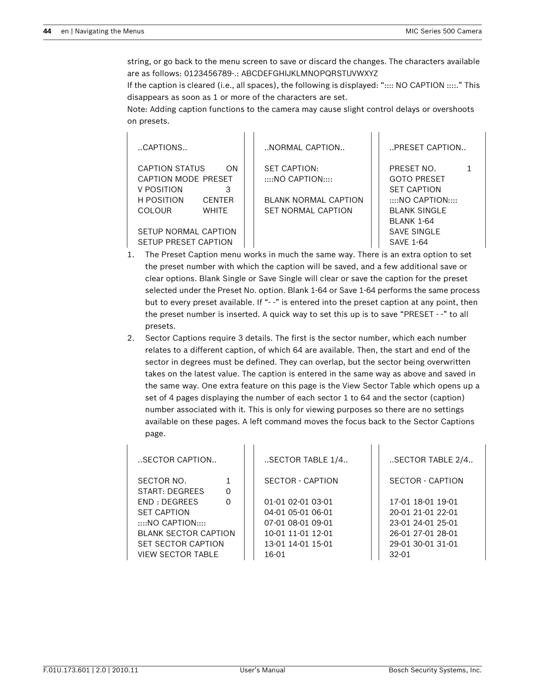 Bosch Appliances 500 user manual Blank Single Blank Save Single Save, Sector /4 Sector Caption 