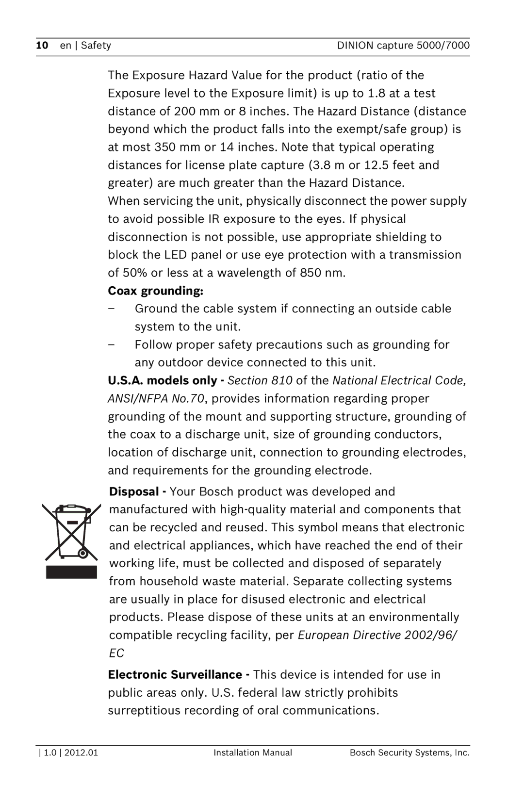 Bosch Appliances 5000, 7000 installation manual Coax grounding 