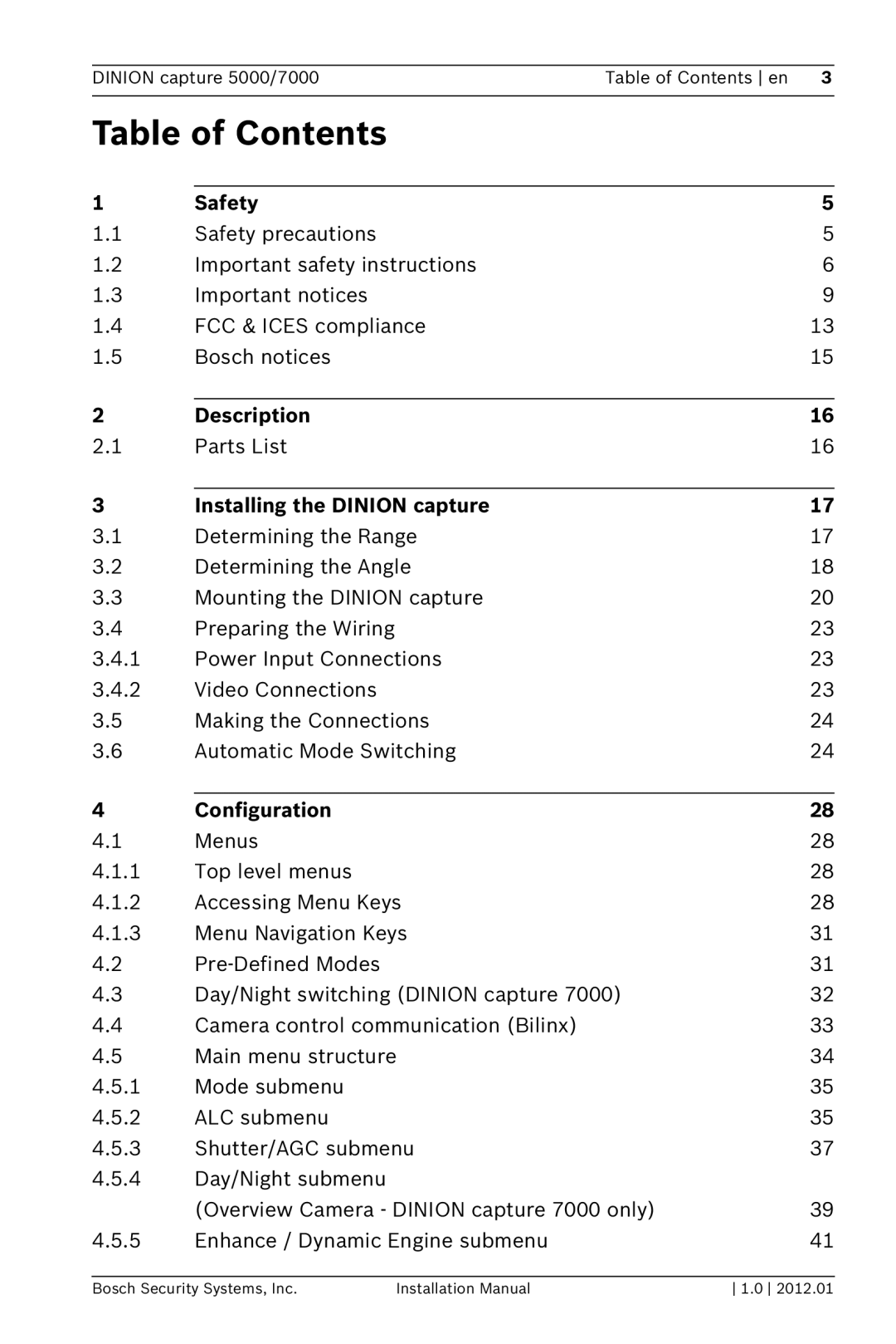 Bosch Appliances 7000, 5000 installation manual Table of Contents 