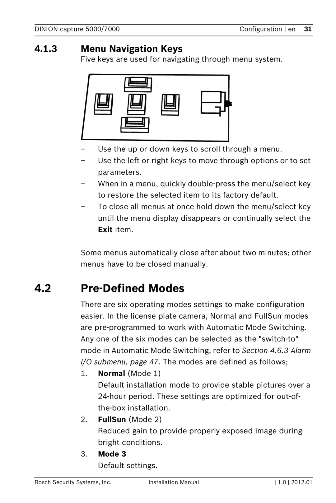 Bosch Appliances 7000, 5000 installation manual Pre-Defined Modes, Menu Navigation Keys, FullSun Mode 