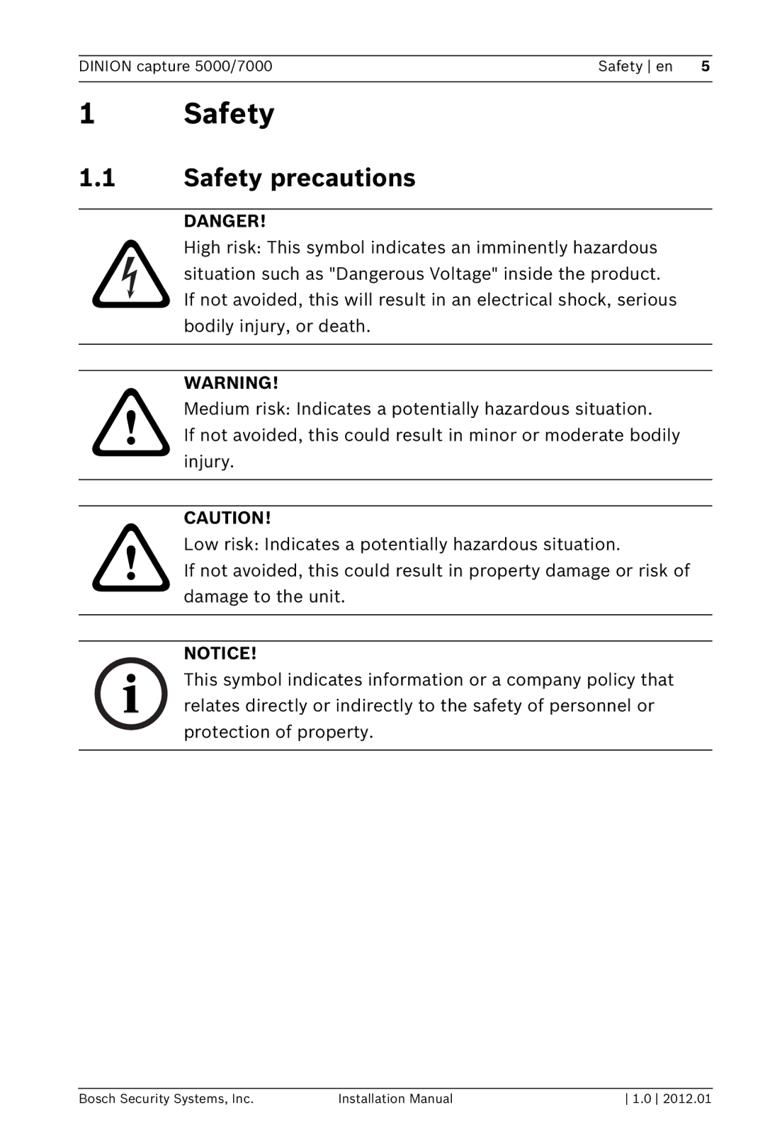 Bosch Appliances 7000, 5000 installation manual Safety precautions 