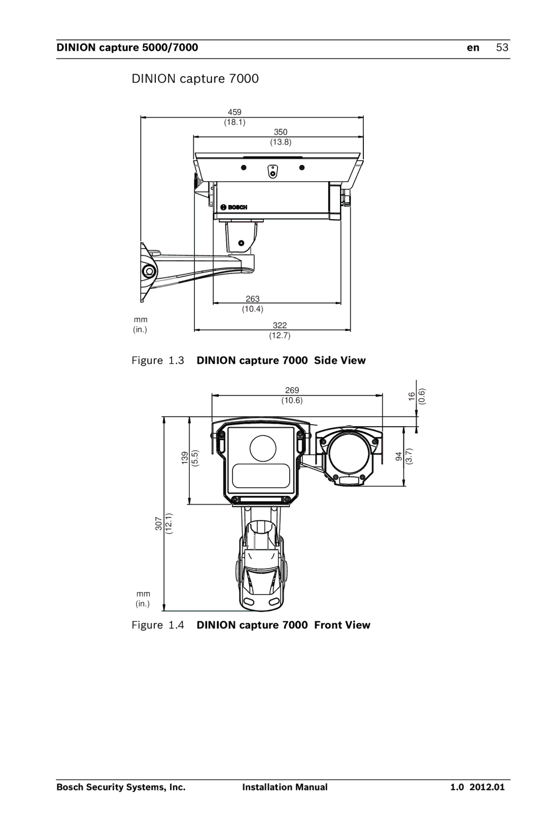 Bosch Appliances 5000 installation manual Dinion capture 7000 Side View 