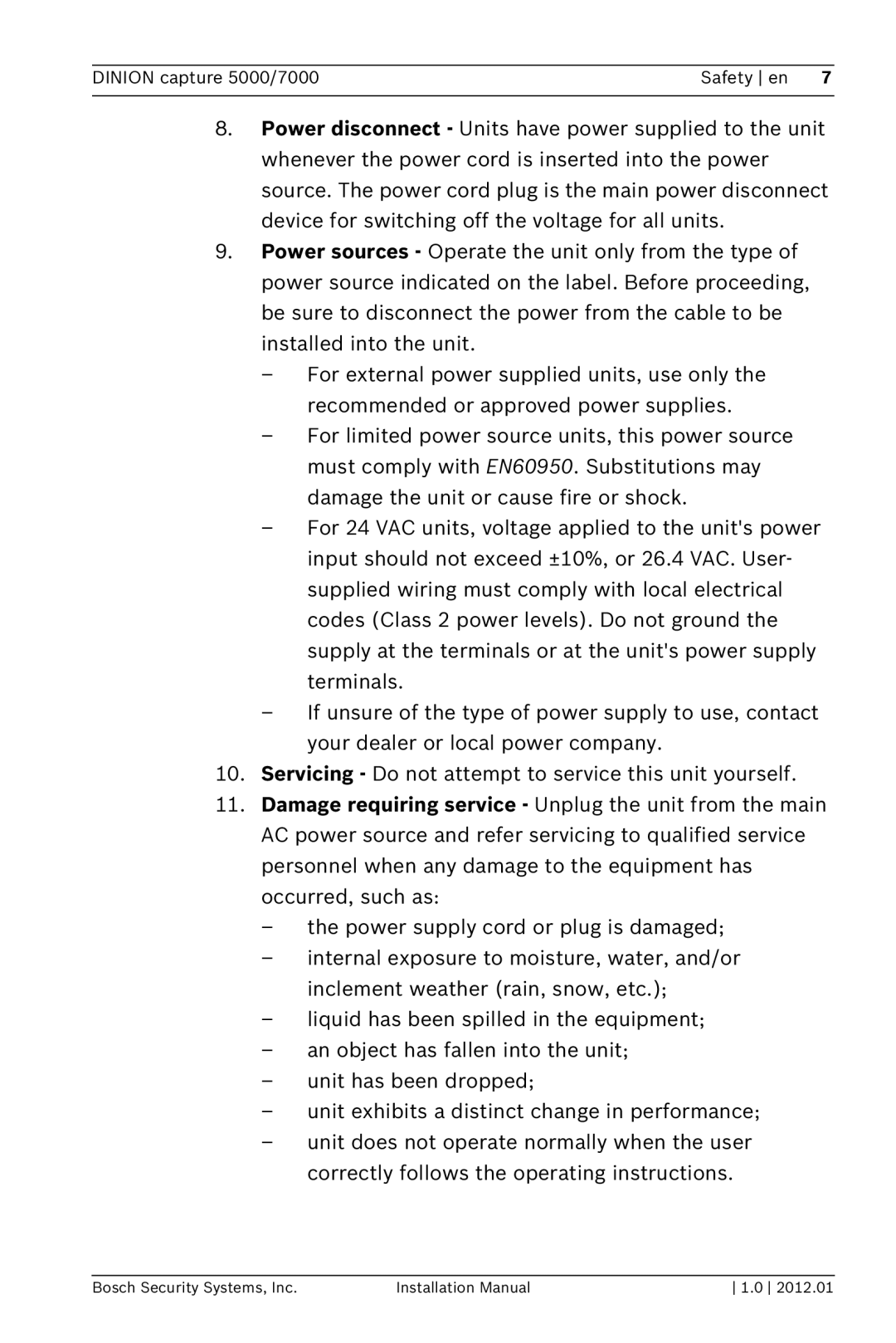 Bosch Appliances installation manual Dinion capture 5000/7000 Safety en 