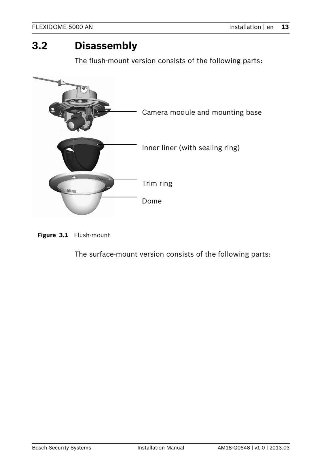 Bosch Appliances AN, 5000 installation manual Disassembly, Flush-mount 