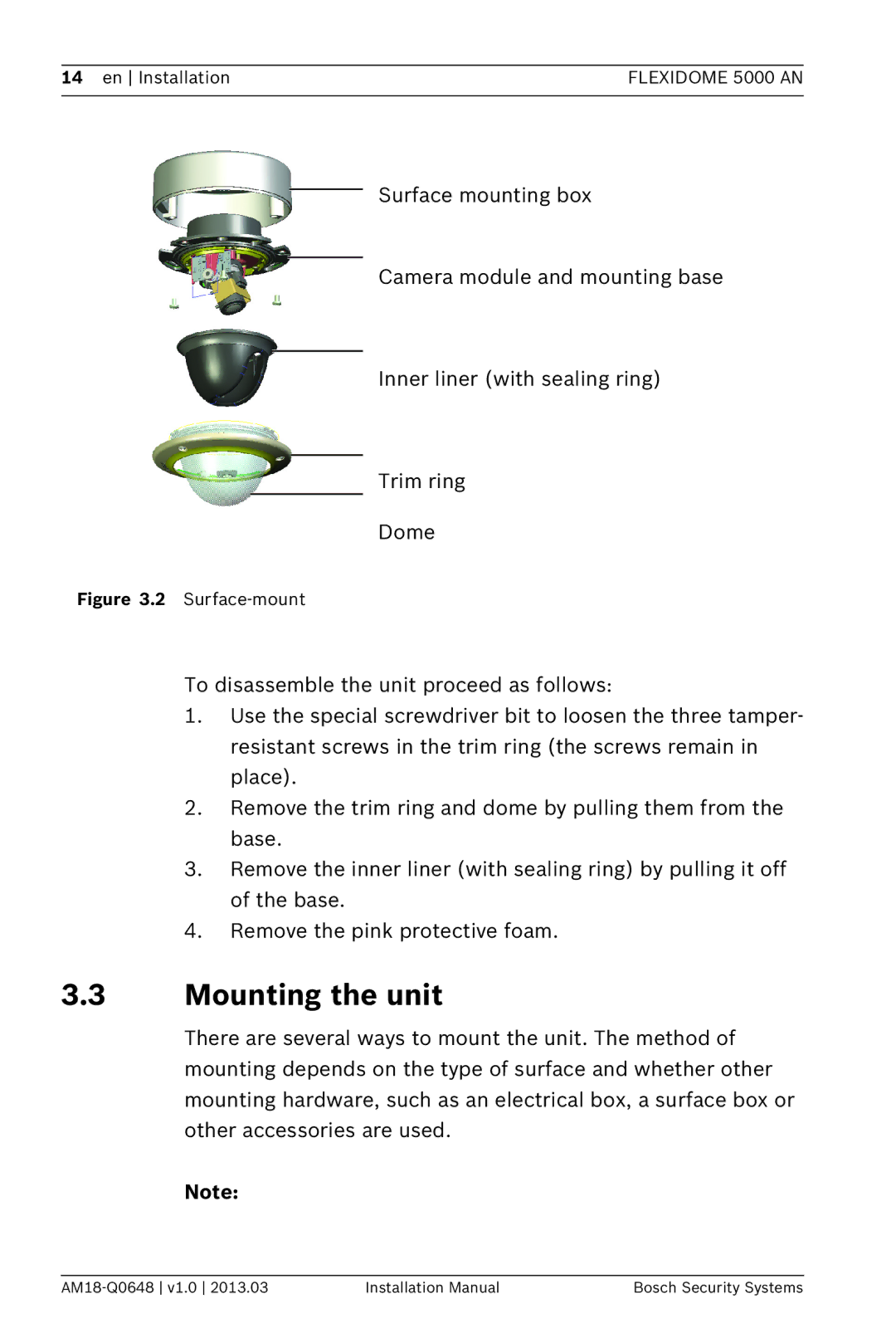 Bosch Appliances 5000, AN installation manual Mounting the unit, Surface-mount 