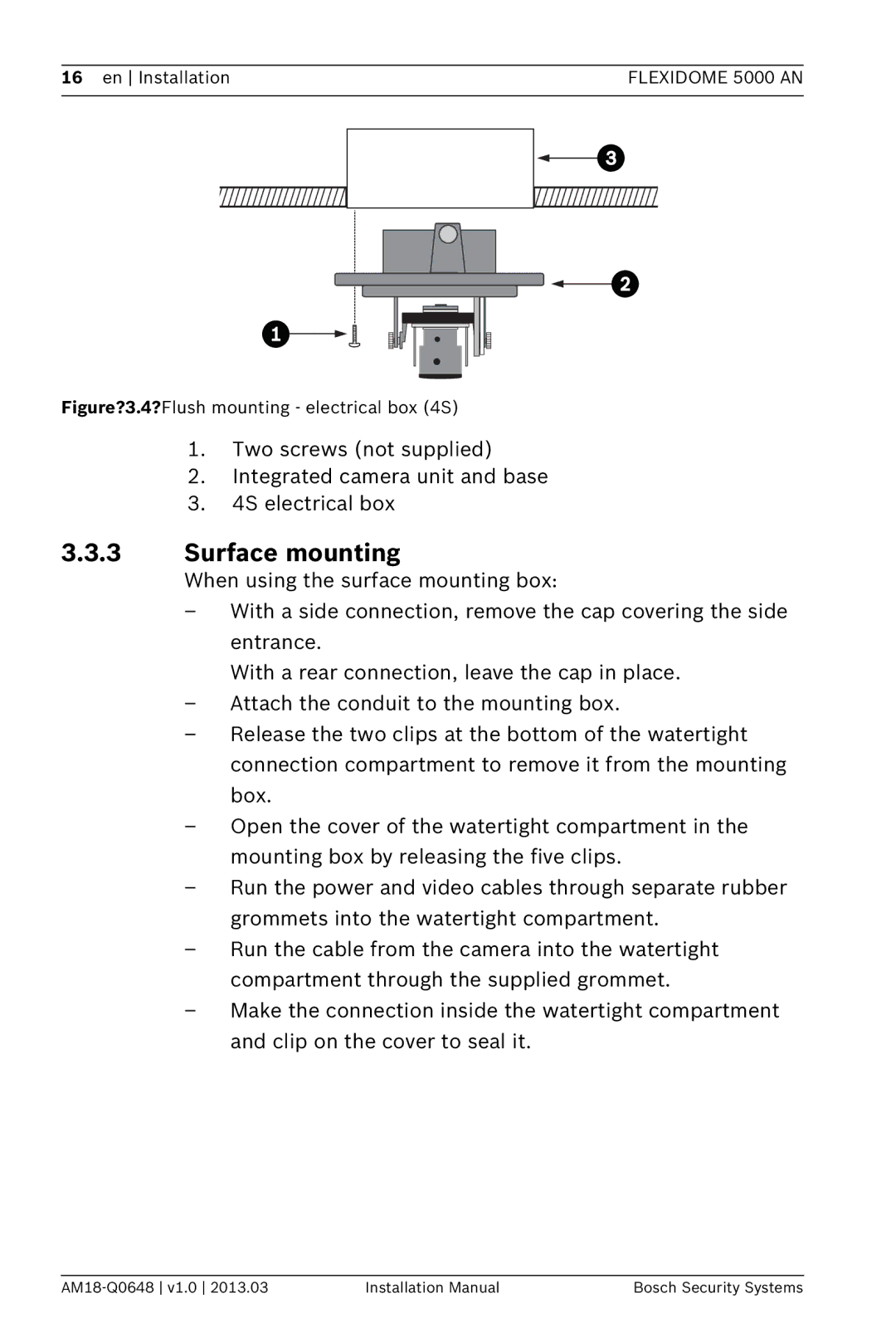 Bosch Appliances 5000, AN installation manual Surface mounting, Figure?3.4?Flush mounting electrical box 4S 