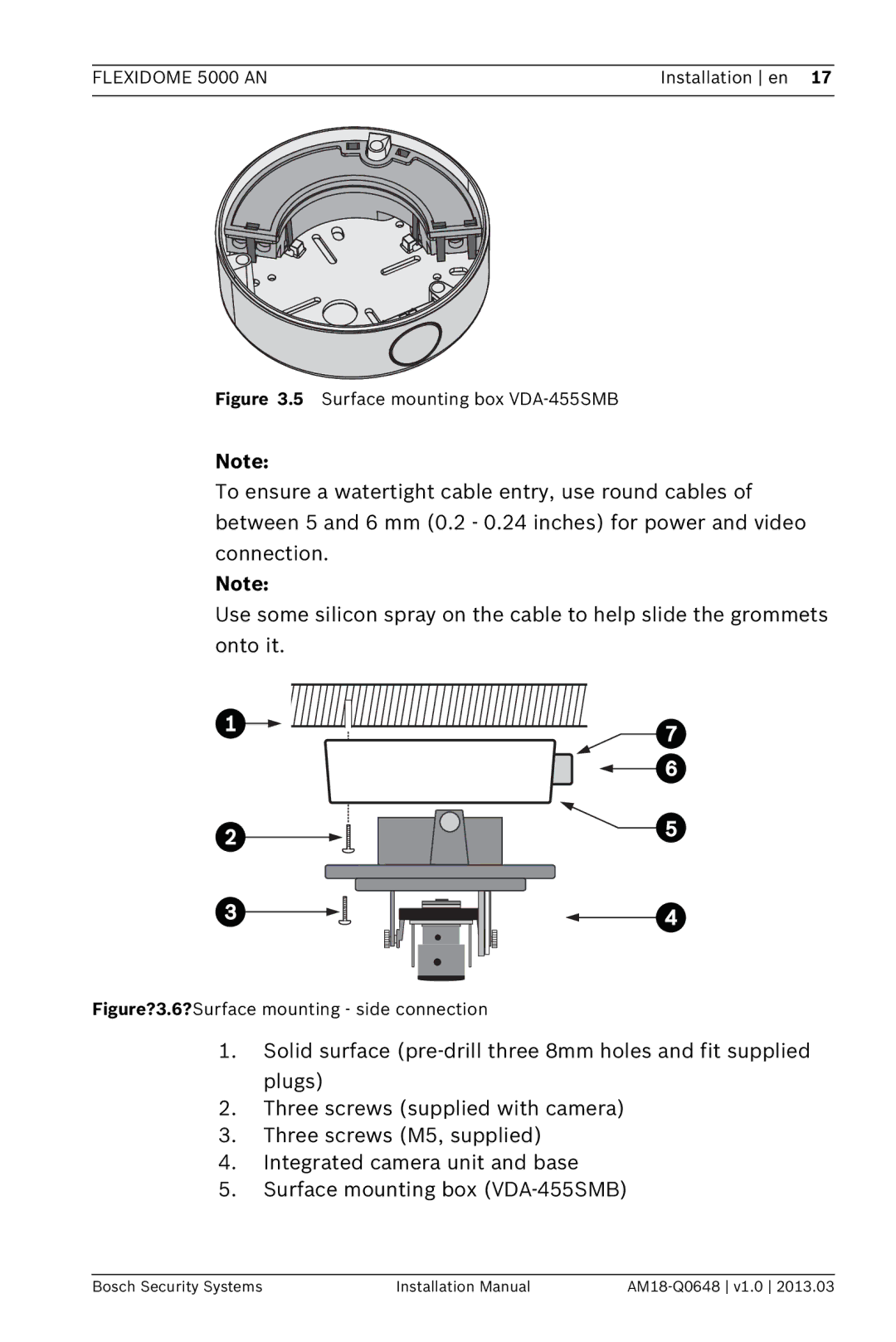 Bosch Appliances AN, 5000 installation manual Surface mounting box VDA-455SMB 