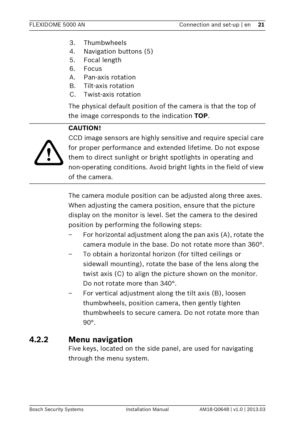 Bosch Appliances AN, 5000 installation manual Menu navigation 