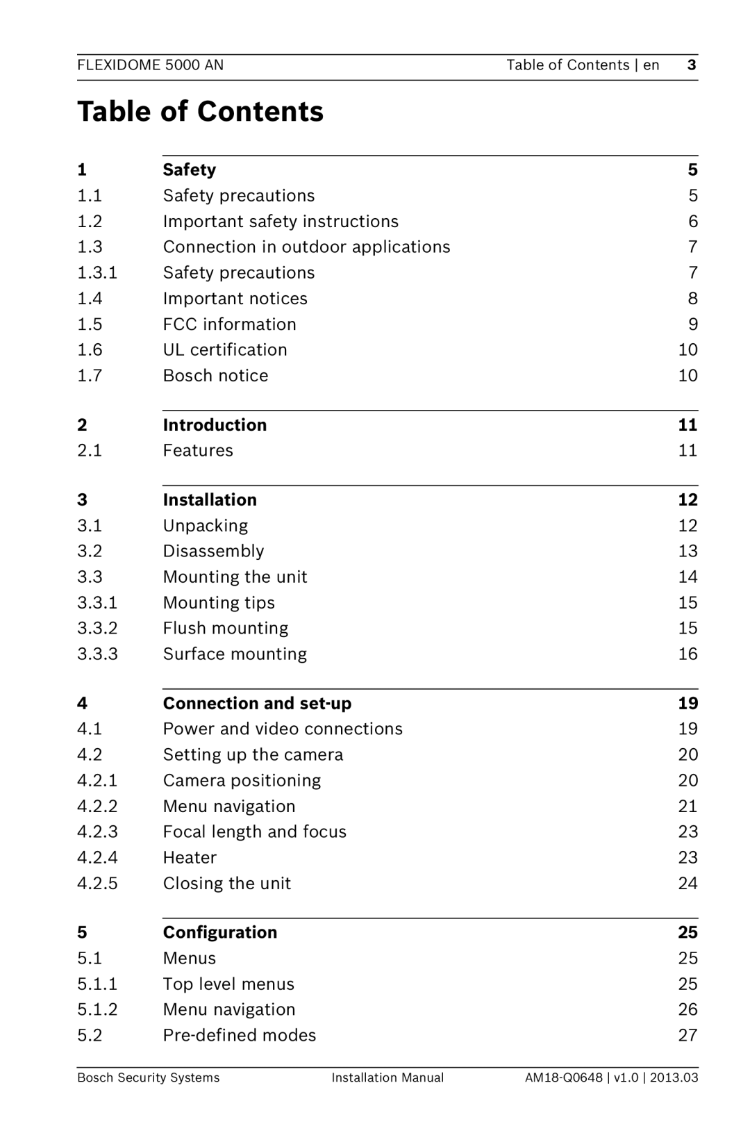 Bosch Appliances AN, 5000 installation manual Table of Contents 