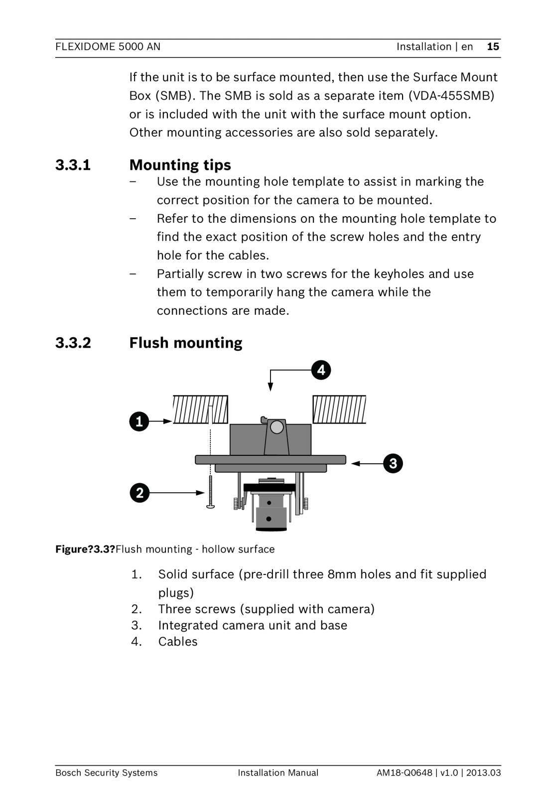 Bosch Appliances AN, 5000 installation manual 3.3.1Mounting tips, 3.3.2Flush mounting 