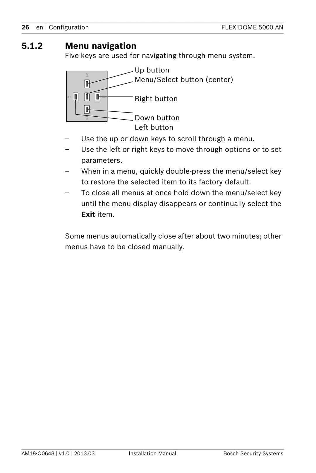 Bosch Appliances 5000, AN installation manual 5.1.2Menu navigation 