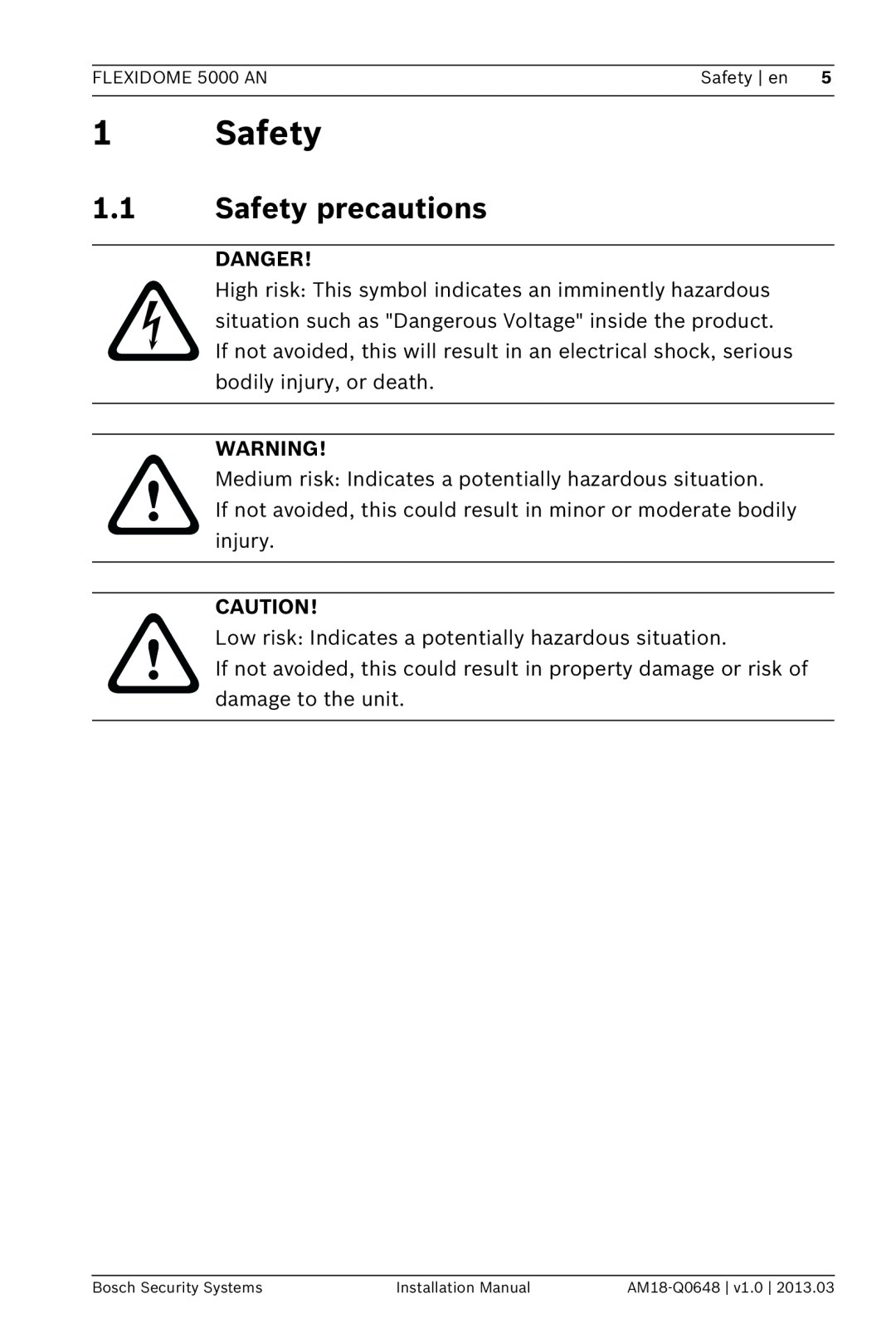 Bosch Appliances AN, 5000 installation manual 1.1Safety precautions, Danger 