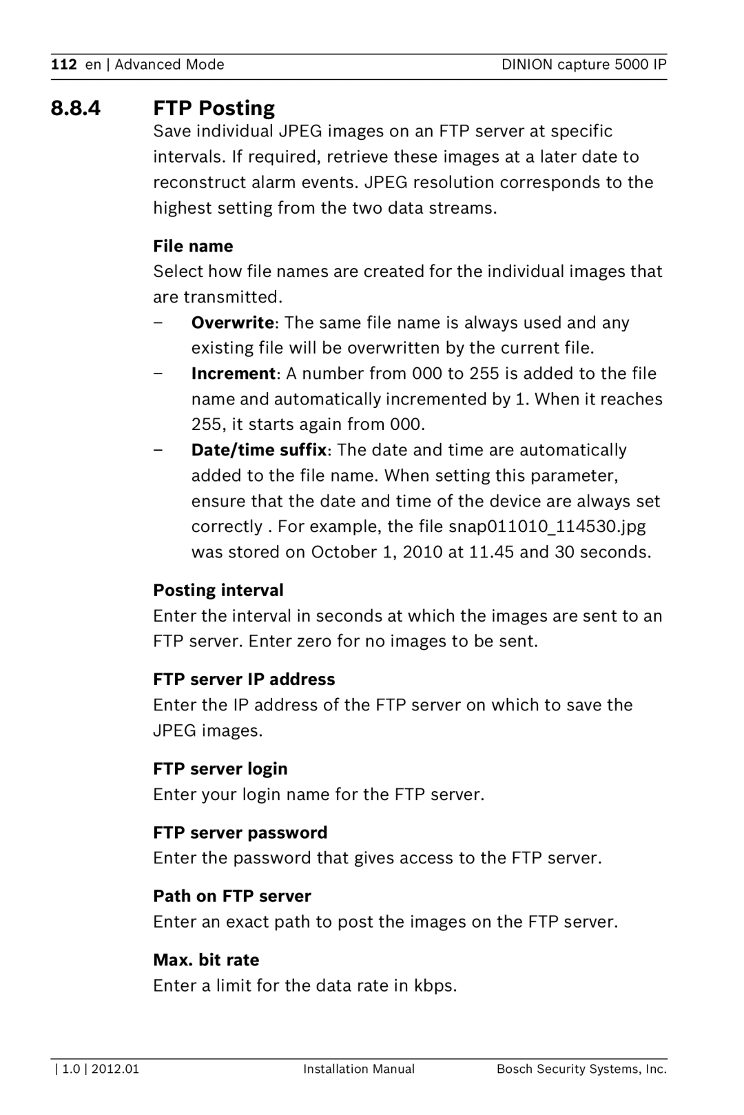 Bosch Appliances 5000 IP installation manual FTP Posting 