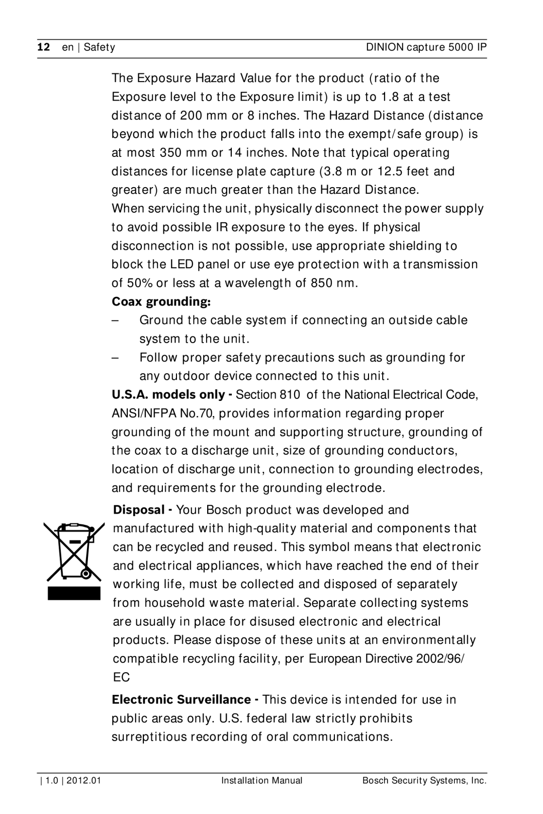 Bosch Appliances 5000 IP installation manual Coax grounding 