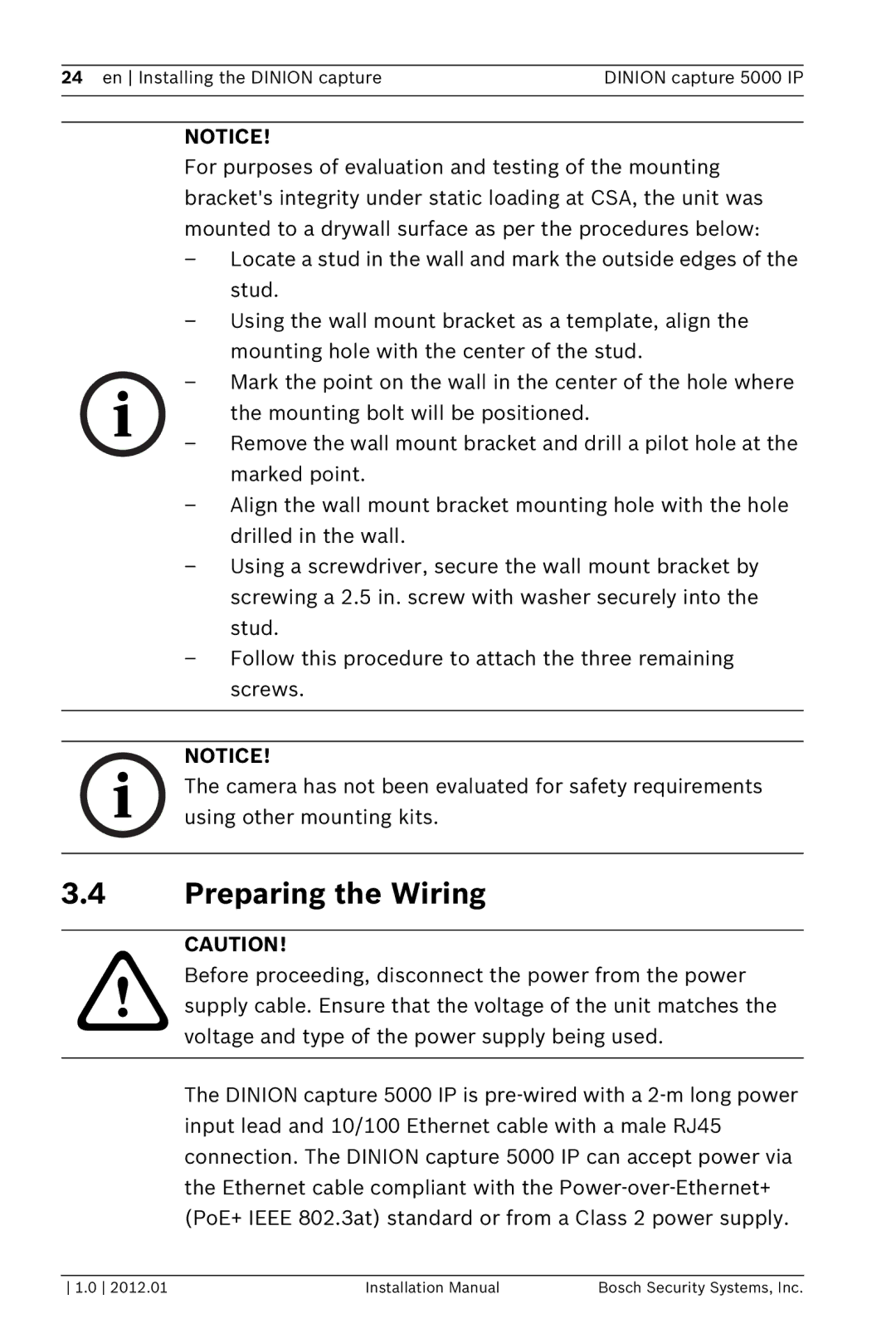 Bosch Appliances 5000 IP installation manual Preparing the Wiring 